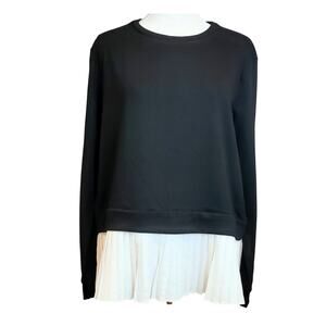 Lea +Vida Black and white Sweatshirt with Pleated Peplum Size L. NWT